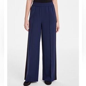 Color Block Navy Black Straight-Leg Pants Pull On Style Size Medium New With Tag